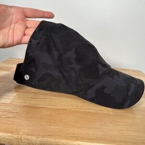 Lululemon Fast and Free Ponytail Cap Athletic Black Camo Hat  OS Running Gym Hat